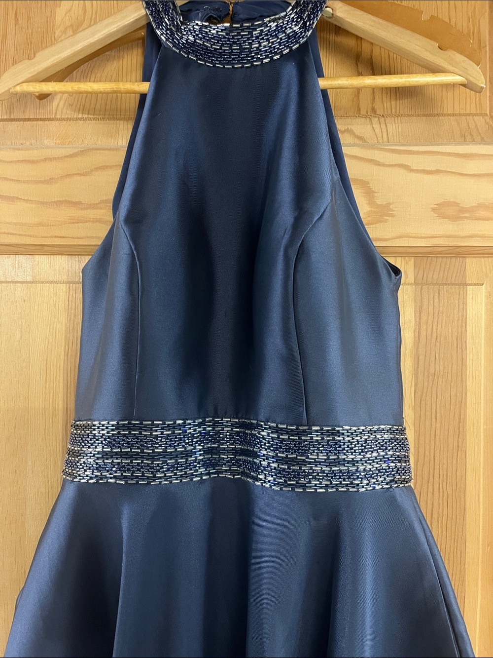Alyce Paris Navy Halter Dress with Beaded Accents
